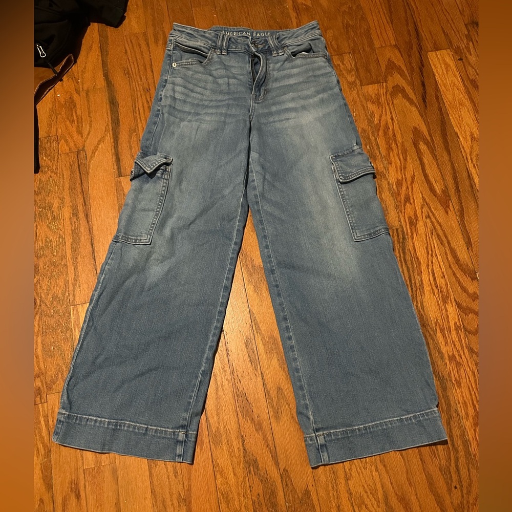American Eagle Outfitters Women's Blue Wide Leg Cargo Jeans